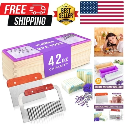 Силиконовая форма для мыла - гибкая прямоугольная форма для буханки поставляется с деревянной коробкой, Stai... - Изображение 1 из 4