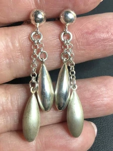 7601 Vintage Sterling silver 925 ITALY Smooth & Brushed dangle earring 4.3 grams - Picture 1 of 2