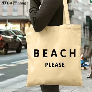 Tragetasche Canvas mit "BEACH PLEASE" wiederverwendbar Polyester Schultertasche Strandtasche 1 Stück - Bild 1 von 6