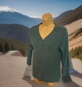 Croft & Barrow Sweater Top Size M 3/4 Sleeves V-Neck Knit Green 100% Cotton EUC - Picture 1 of 9