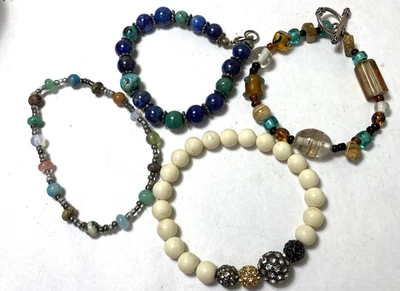 4 pulseras con cuentas de vidrio con piedras preciosas Foto 1 de 2