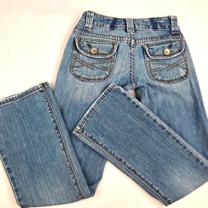 Y2K Aeropostale Women's Juniors' Sz 00 Short Jeans Chelsea Bootcut Blue Distress - Picture 1 of 15