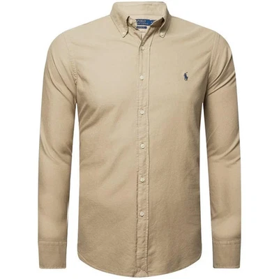 Camisa polo Oxford Ralph Lauren ajuste personalizado vermelho vinho - Imagem 1 de 2