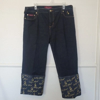 Baby Phat Cuffed Cropped Gold Logo Capri Pants Vintage Women’s Size 16 Jeans  - Image 1 of 4