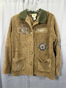 Teddi Jacket Womens Medium Fleece Patchwork Button Up Boho Cottagecore Cozy - Picture 1 of 10