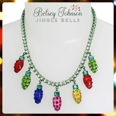 Colar Betsey Johnson Jingle Bell luzes de Natal 17" 20" enfeite de férias - Imagem 1 de 4