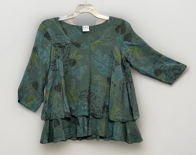 Camisa CMC by Color Me Algodón Top Capas Verde Profundo Para Mujer Talla Pequeña Aireada Foto 1 de 4