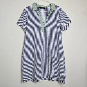 Vestido Camisa Duffield Lane Talla XL Cuello en Contraste Seersucker Algodón Costero Preppy - Imagen 1 de 9