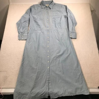 Vintage Eddie Bauer Denim Chambray Shirt Dress Women's XL Blue Button Up 90s - Image 1 of 4