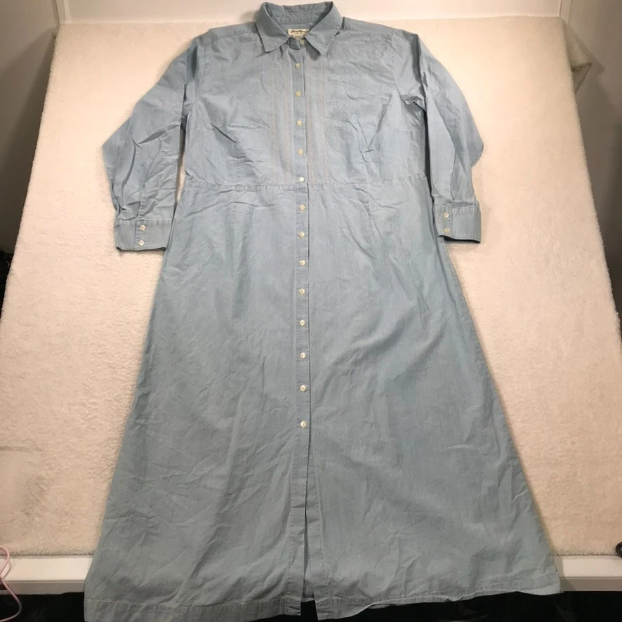 Vintage Eddie Bauer Denim Chambray Shirt Dress Women's XL Blue Button Up 90s - Image 1 of 4