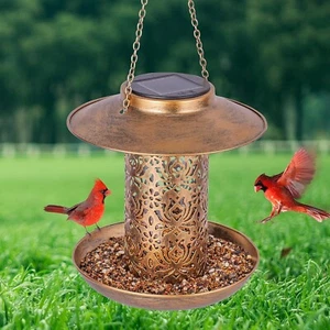 Solar Bird Feeder, Bronze Lantern, Gift for Mom, Bird Lovers - Picture 1 of 6
