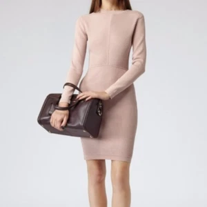 REISS Women's Long Sleeve Blush Maddison Ribbed Dress Round Neck Pink Size 10 - Picture 1 of 9
