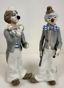 2 Vintage Spanien Casaden Porzellan 9,5" musikalische Clown Figuren Violine & Becken - Bild 1 von 11