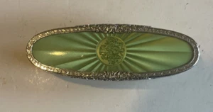 Vintage Guilloche Grooming Brush Rare Green Flower Vase Pattern Not Silver (JV) - Picture 1 of 15
