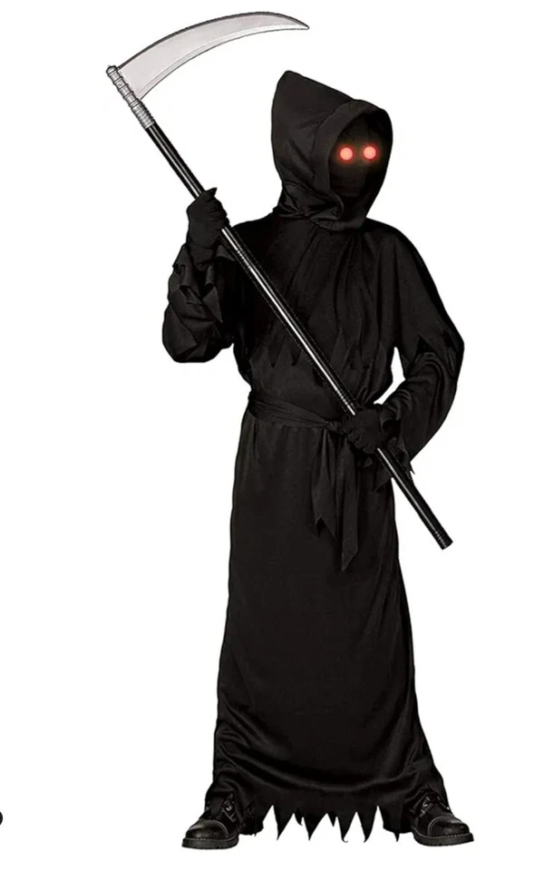 Grim Reaper Costume, w/Scary Eyes, Hooded Death Robe, Belt,Gloves,Staff - Image 1 of 1