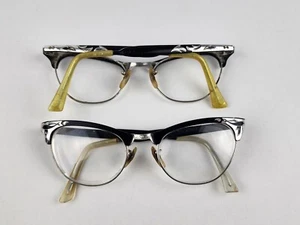 1960's MC Aluminum Cats Eye Eyeglasses Frames 12k Gold Filled 2-Pair (one broken - Picture 1 of 16
