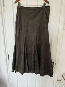 Per Una Khaki Green Maxi Skirt Faux Suede Size 14L - Picture 1 of 6