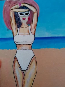 Woman Body Original Painting Californian Beach Swimmer Girl Artwork - Picture 1 of 3