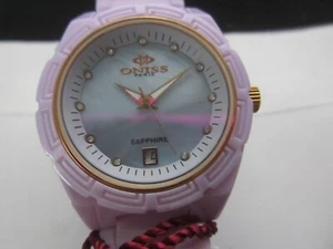 ONISS LADY'S WATCH QUARTZ ALL CERAMIC MOP DIAL SAPPHIRE ON609-LRG NEW - Picture 1 of 5