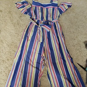 Bonnie Jean Jumpsuit girls size 5 striped multicolor off the shoulder ruffle  - Picture 1 of 6
