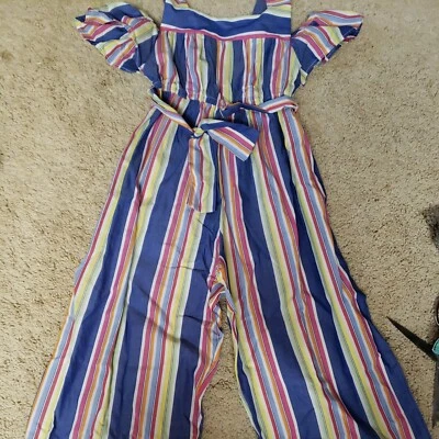 Mono Bonnie Jean niñas talla 5 rayas multicolor fuera del hombro volantes  Foto 1 de 4