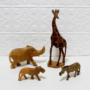 Holzstatuen Skulpturen handgeschnitzt Safari afrikanischer Zoo Tier 4 Stück Vintage - Bild 1 von 5