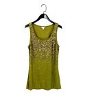 Monsoon Chartreuse Green Scoop Neck Sequin Jersey Tank Top - Size 10