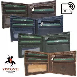 Mens Wallet Real Leather Bifold with Coin Pocket RFID New in Box Visconti 707 - Picture 1 of 14