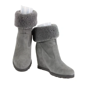 Ugg Kyra Sz 9 Gray Closed Toe Granite Suede Ankle 4" Wedge Boots - Picture 1 of 10