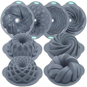 4 Pieces Silicone Fluted Cake Pans, 10/12 Cups Tube Baking Pan, Silicone Molds f - Picture 1 of 8