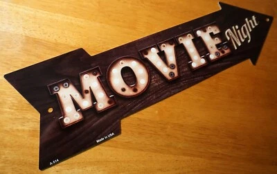 MOVIE NIGHT ARROW MARQUEE SIGN with Cinema Movie Lights Artwork Home Decor NEW - Image 1 of 4
