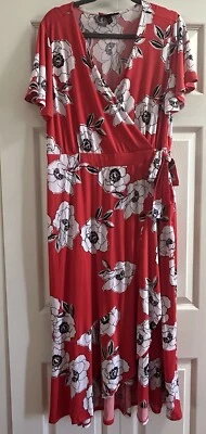 Maxi Vestido Lane Bryant Rojo Floral Envolvente Talla 14/16 Manga Corta Cuello en V Primavera Foto 1 de 4