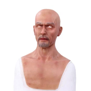 Realistic Old Man Face Masks Movie Props Crossdresser Silicone Hoods Headwear - Picture 1 of 12