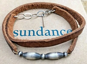 NEW $118 Sundance Double Wrap Leather Sterling Silver Adjust. Bead Bracelet NWT - Picture 1 of 7