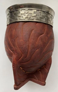 Mate Gourd Imperial de Calabaza Forrado en Cuero virola German Silver Handmade - Picture 1 of 3