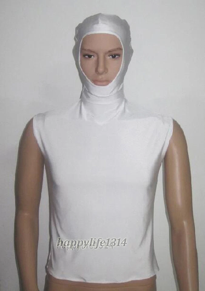 Adulto Niños Spandex Zentai Disfraz Blanco Casco Bajo Capucha Cuello S-XXL  Foto 1 de 1