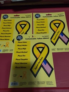 YELLOW RIBBON-SUPPORT OUR TROOPS- CUSTOMIZE YOUR RIBBON CAR STICKER LOT OF 3 - Picture 1 of 6