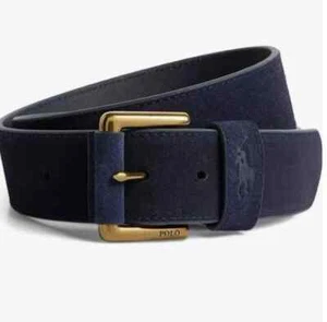 Cinturón Polo Ralph Lauren Para Hombres Firma Gamuza Hebilla Rodillo Talla 36 Azul Marino - Imagen 1 de 7
