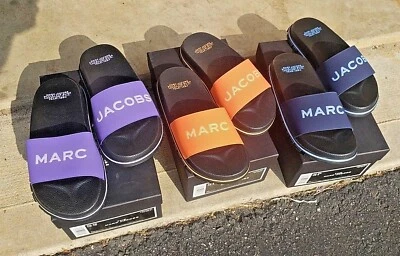Marc Jacobs slides size 8-11 Purple Potion Dragon Fire orange Navy NIB shoes 511 - Image 1 of 4