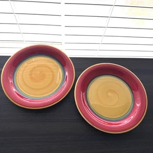 Royal Norfolk Mambo 10 1/2" Dinner Plates Color Red Yellow Swirl VGC_Lot of 2 - Picture 1 of 11