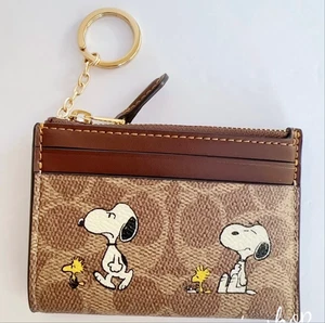 NWT Coach X Peanuts Mini Skinny Id Case In Signature Canvas With Snoopy CBT14 - Picture 1 of 8