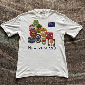 Men's Vintage 80's New Zealand Beer Lager Alcohol Companies White Shirt Sz Large - Picture 1 of 9
