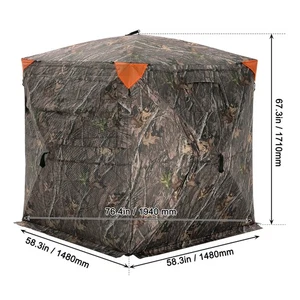 Hunting Blind, 270° See through Ground Blind, 2-3 Person Pop up Deer Blind for H - Picture 1 of 24