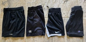 Lot 4 Nike Umbro Champion Boys Girls Unisex Black Poly Soccer Athletic Shorts S - Picture 1 of 13
