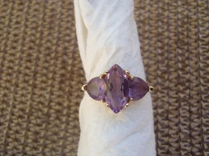 OTC 10k Marquise Amethyst 3 Stones Ring 2.75g Size 5.5 - Picture 1 of 14