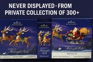 Hallmark 2005 Santa’s Midnight Ride Schlitten + 4 Rentier Ornamente Boxed Set - Bild 1 von 14