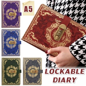 A5 Notebook PU Leather Password Code Lock Book Journal Diary Lockable 100 Pages - Picture 1 of 16