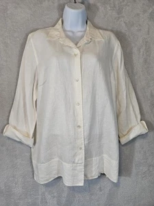 Real Clothes Shirt Womens 12 Ivory Button Up Long Sleeve 100% Linen Classic Top - Picture 1 of 11