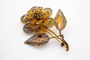ANTIKE RUSSISCHE VIKTORIANISCHE GOLD SILBER GEMARKT BLUMEN ANSTECKNADEL - Bild 1 von 2