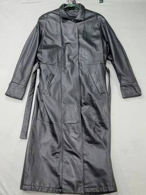 Leather Liminted XS Black Full Length Trench Coat Belted Y2K Matrix Thermolite  - Image 1 of 4
